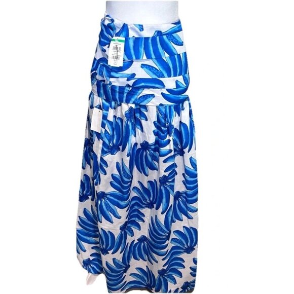 HT 360 Collective Small Blue Banana Print Maxi Skirt Flowy High waist Tropical - Picture 2 of 2
